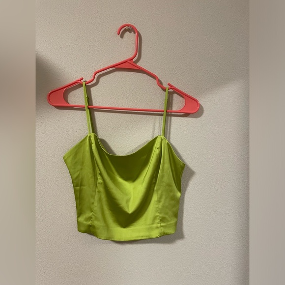 Women’s Satin Tops Neon Green Color - Picture 6 of 6
